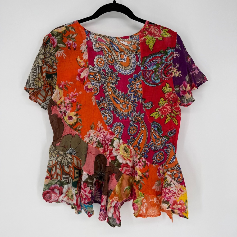 SACRED‎ THREADS BOHO PATCHWORK BLOUSE 100% COTTON MEDIUM MUSLIN GAUZE FAIRY - Picture 7 of 10